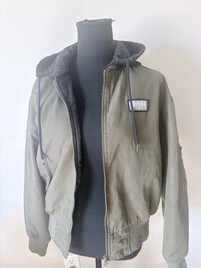 Vans Women's Boom Hood Army Green Bomber Jacket with Black Hoodie Size XS